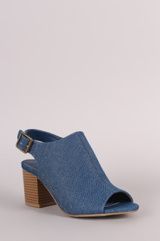 Bamboo Denim Slingback Chunky Mule Heel