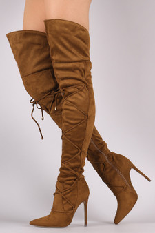 Lace Front Pointy Toe OTK Stiletto Boots