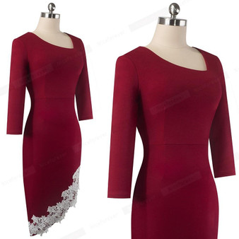 Elegant Embroidery Lace Patchwork Dresses Business Party Bodycon