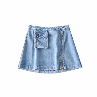 Zipper Pocket High Waist Denim Skirt