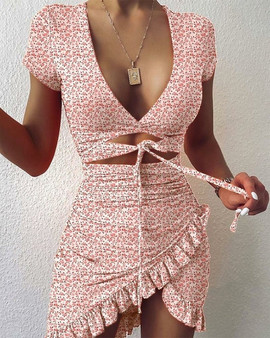 V-neck Irregular Printed Summer Dress