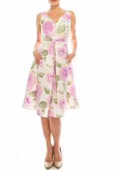 Gabby Skye Lavender Floral Printed Sleeveless Circle Skirt Dress