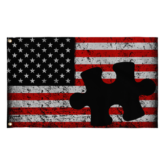 Autism Puzzle Piece Real American Flags