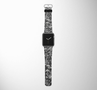 Dark Coloured Seamless Airplanes Designed Leather Apple Watch Straps