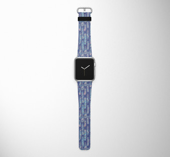 Seamless Ethnic Feathers Designed Leather Apple Watch Straps