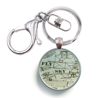 Retro Airplanes & Text Designed Circle Key Chains