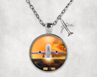 Amazing Departing Aircraft Sunset & Clouds Behind Designed Necklaces