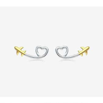 100% 925 Sterling Silver & Gold Airplane Shape Earrings