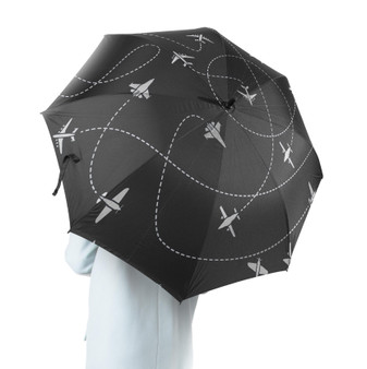 Travel The World By Plane (Black) Designed Umbrella