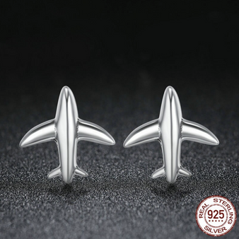 100% 925 Sterling Silver Cute Airplane Shape Earring