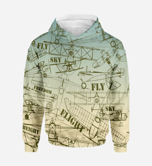 Retro Airplanes & Text Printed 3D Hoodies