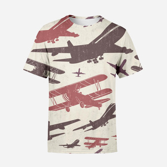 Vintage & Jumbo Airplanes Printed 3D T-Shirts