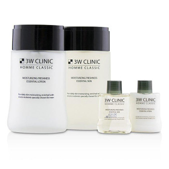 Homme Classic - Moisturizing Freshness Essential Skin Care Set: Essential Skin 150ml+30ml + Essential Lotion 150ml+30ml - 4pcs