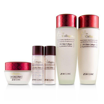 3W Clinic Collagen Skin Care Set: Softener 150ml + Emulsion 150ml + Cream 60ml + Softener 30ml + Emulsion 30ml - 5pcs