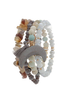 Semi precious stone tassel stretch bracelet