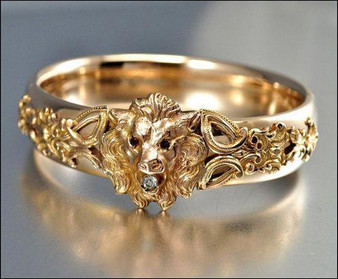 Golden Lion Head Ring