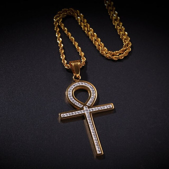 Solid Rhinestone Ankh Pendant Necklace