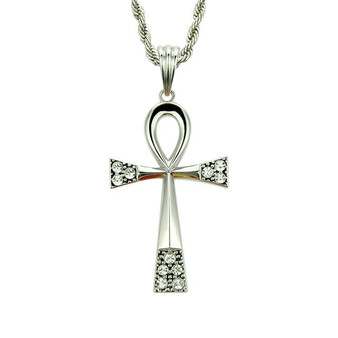 Ankh Cross With Rhinestones Pendant Necklace