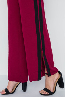 Contrast Trim Side Slit Wide Leg Casual Pants