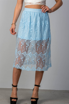 Ladies fashion boho elastic waist lined lace midi skirt