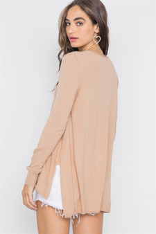 Knit V-neck Casual Solid Long Sleeve Sweater