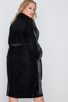 Plus Size Velvet Long Sleeve Trench Coat