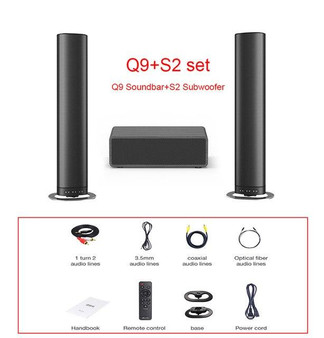 Q9+S2 Home Theater Sound System Soundbar TV 60W Bluetooth Speaker Support Optical AUX Coaxial TV Sound Bar And Subwoofer Speaker