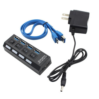 High Speed 4 Ports USB 3.0 HUB With On/Off Switch Power Adapter USB Hub For Desktop Laptop EU US plug