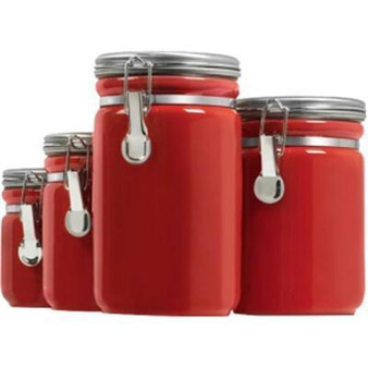 Canister Set Red Ceramic 4pc