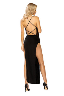 Women's Sheer Mesh Corset Look Maxi Length Dress