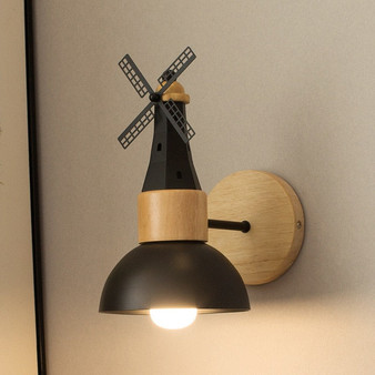 Modern Black White Windmill Wall Lamp Wood Iron Wall Sconce Light Fixtures Led Mirror Lights Home Decor Bedroom Bathroom Lamps