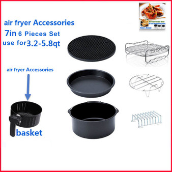 7in 6 Pieces Set Air Fryer Accessories for 3.2-5.8QT Baking Cake Basket Pizza Pan Grill Kitchen Tools Deep Fryer Parts
