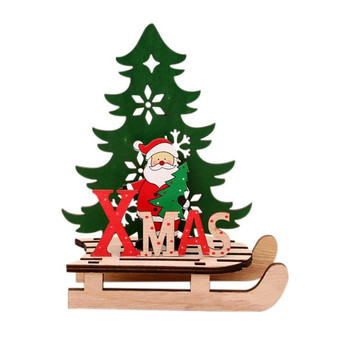 Christmas Ornaments Colorful Wooden Splicing Sled Santa Claus Snowman Reindeer Xmas Tree Holiday Party DIY Decorations