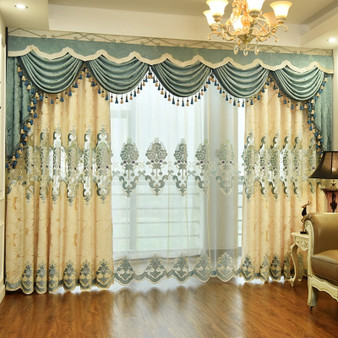 European Chenille Big Leaves Jacquard Bottom Fabric Curtain Cloth Curtains for Living Dining Room Bedroom valance