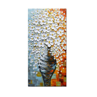 Large Hand Painted Flowers Canvas Oil Paintings Vase Vertical Wall Art Abstract Wall Paintings for Living Room Bedroom Pictures