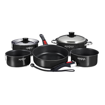 Magma "Nesting" 10-Piece Induction Compatible Cookware - Jet Black Exterior & Slate Black Ceramica Non-Stick Interior [A10-366JB-2-IND]