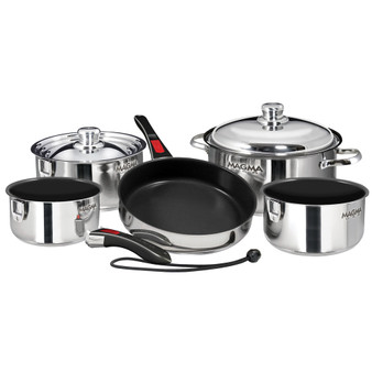 Magma Nesting 10-Piece Induction Compatible Cookware - SS Exterior & Slate Black Ceramica Non-Stick Interior [A10-366-2-IND]