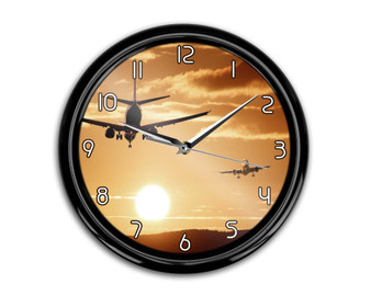 Two Aeroplanes During Sunset Printed Wall Clocks