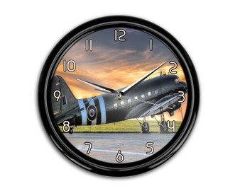 Old Airplane Parked During Sunset Printed Wall Clocks