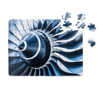 Blue Toned Super Jet Engine Blades Closeup Printed Puzzles