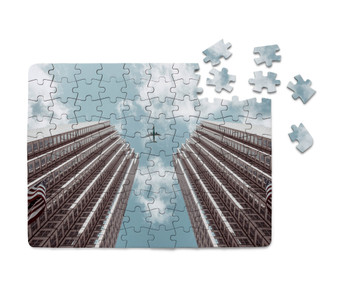 Airplane Flying over Big Buildings Printed Puzzles