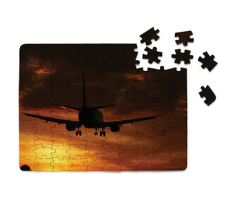 Beautiful Aircraft Landing at Sunset Printed Puzzles