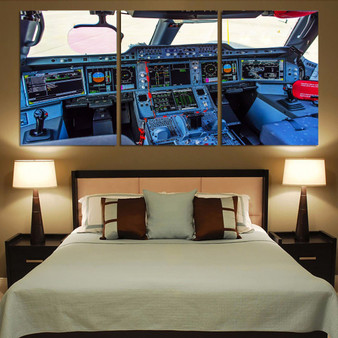 Airbus A350 Cockpit Printed Canvas Posters (3 Pieces)