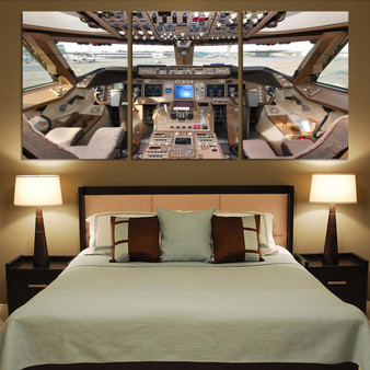 Boeing 747 Cockpit Printed Canvas Posters (3 Pieces)
