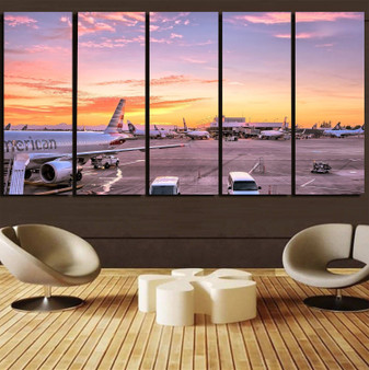 Airport Photo During Sunset Printed Canvas Prints (5 Pieces)