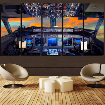 Amazing Boeing 737 Cockpit Printed Canvas Prints (5 Pieces)