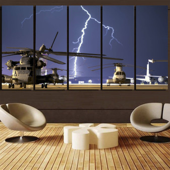 Helicopter & Lighting Strike Printed Canvas Prints (5 Pieces)