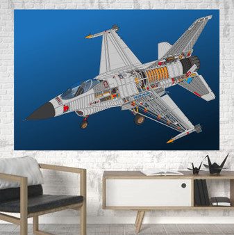 Graphical Fighting Falcon F16 Printed Canvas Posters (1 Piece)