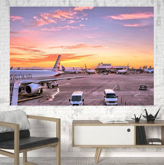 Airport Photo During Sunset Printed Canvas Posters (1 Piece)
