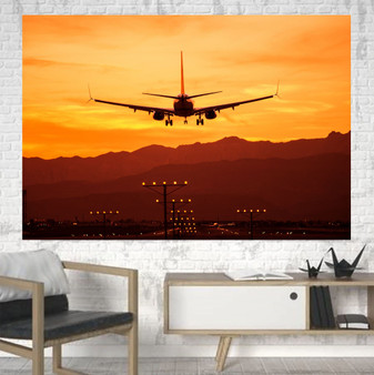 Landing Aircraft During Sunset Printed Canvas Posters (1 Piece)